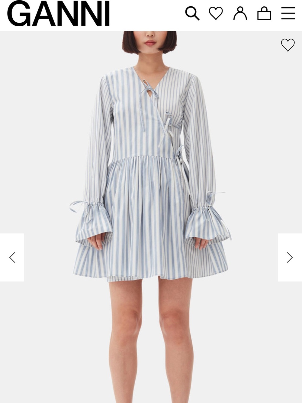 Ganni Blue & White Striped Tie-Waist Mini Dress